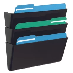 Deflecto EZ Link Stackable DocuPocket - 3 Pockets - Letter Size - Black - 3 Pack