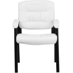 Flash Furniture Leather Executive Side Reception Chair With Black Metal Frame - White