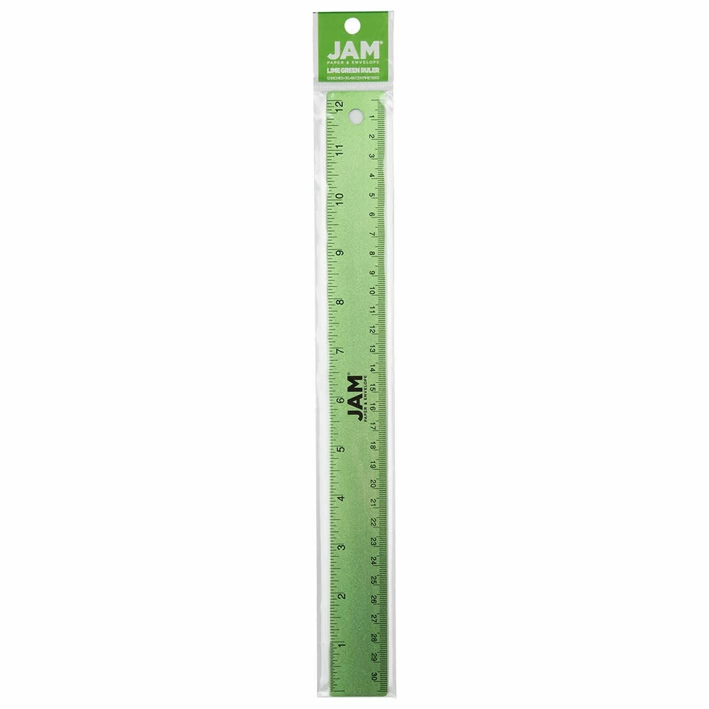 JAM Paper Stainless Steel Ruler With Non-Skid Backing - 12" - Lime Green - 12 Pack 2 JAM Paper Stainless Steel Ruler With Non-Skid Backing - 12" - Lime Green - 12 Pack - Image 2