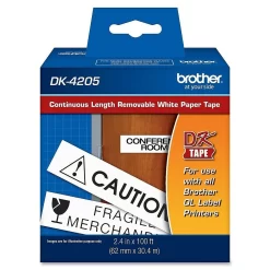 Brother Dk4205 2.4" Removable Continuous Paper Label Tape, Black On White