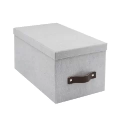 Bigso Box Of Sweden Silvia Media Boxes - Leather Handle - Canvas - Ash Grey - 2 Pack