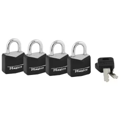 Master Lock 19mm Wide Covered Aluminum Padlock, Keyed A-Like, 4 Pack