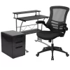 Flash Furniture 3-Piece Set With Black Computer Desk, Ergonomic Mesh Office Chair & Locking Mobile Filing Cabinet