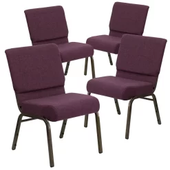 Flash Furniture HERCULES 21"W Stacking Church Chair In Plum Fabric - Gold Vein Frame