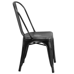 Flash Furniture Distressed Black Metal Indoor-Outdoor Stackable Chair -Professional Office Supply Store ed9f4f4b822461f695c3d1d41e08d32cbb86b9df square2108780 3