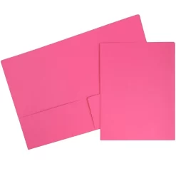 JAM Paper Premium Paper Cardstock Two Pocket Presentation Folders, Magenta Pink , 100 Pack