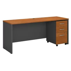 Bush Business Furniture Westfield 72"W X 24"D Office Desk With Mobile File Cabinet, Natural Cherry (SRC026NCSU)